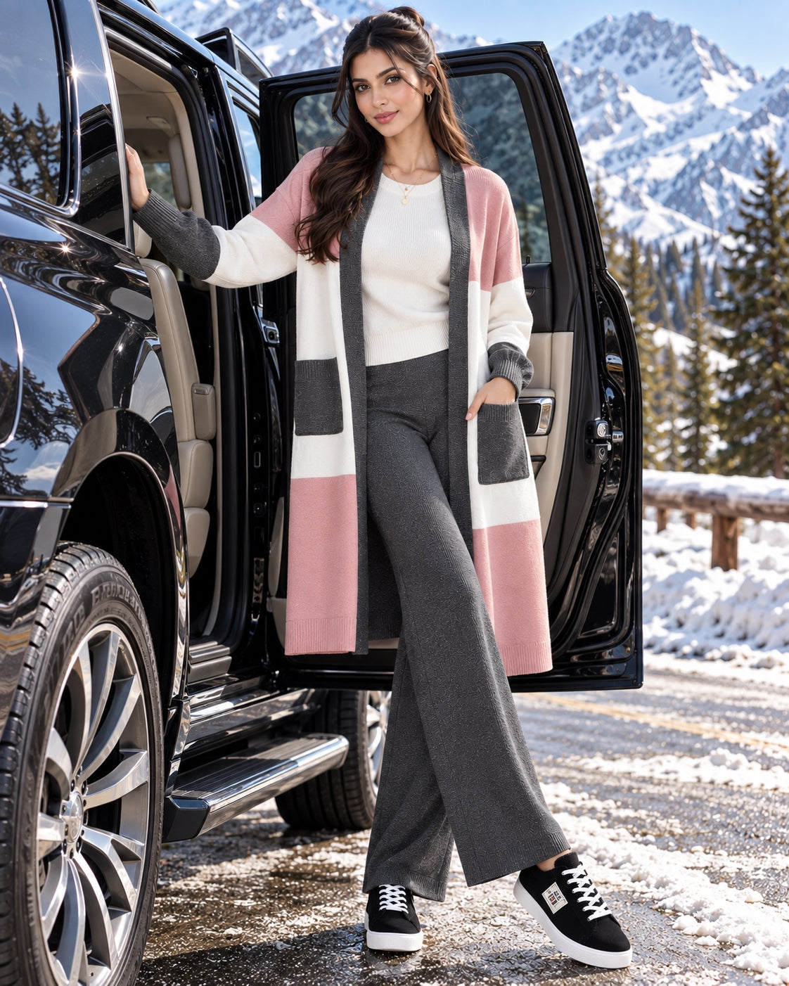 Women's 3PC Knit Set - Cardigan Tank Top Wide Leg Pants  Cross-Border Outfit Natalia Home Fashion    Natalia Home Fashion