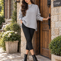 Solid Color Simple Semi-high Collar Long-sleeved Split Pullover Sweater Women's Loose Casual Knitted Sweater Natalia Home Fashion    Natalia Home Fashion