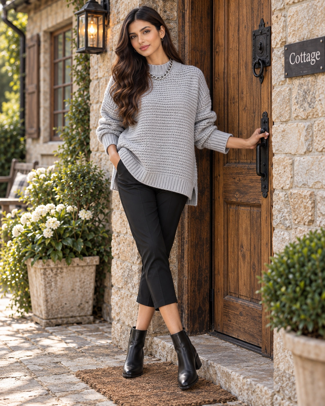 Solid Color Simple Semi-high Collar Long-sleeved Split Pullover Sweater Women's Loose Casual Knitted Sweater Natalia Home Fashion    Natalia Home Fashion