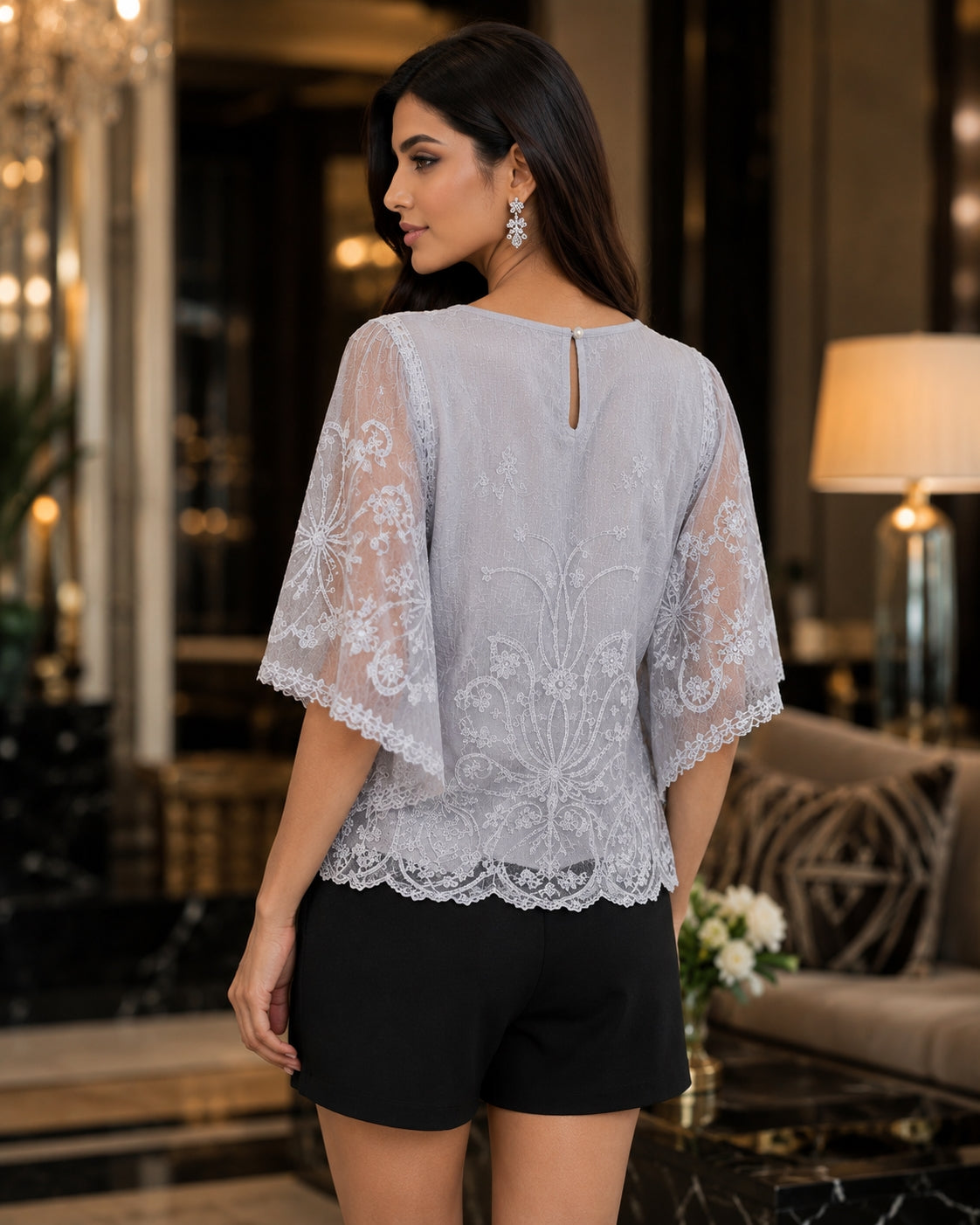 Loose Lace Blouse Women Butterfly Sleeve Chiffon Shirt Woman Fashion Casual Floral Shirt Tops
