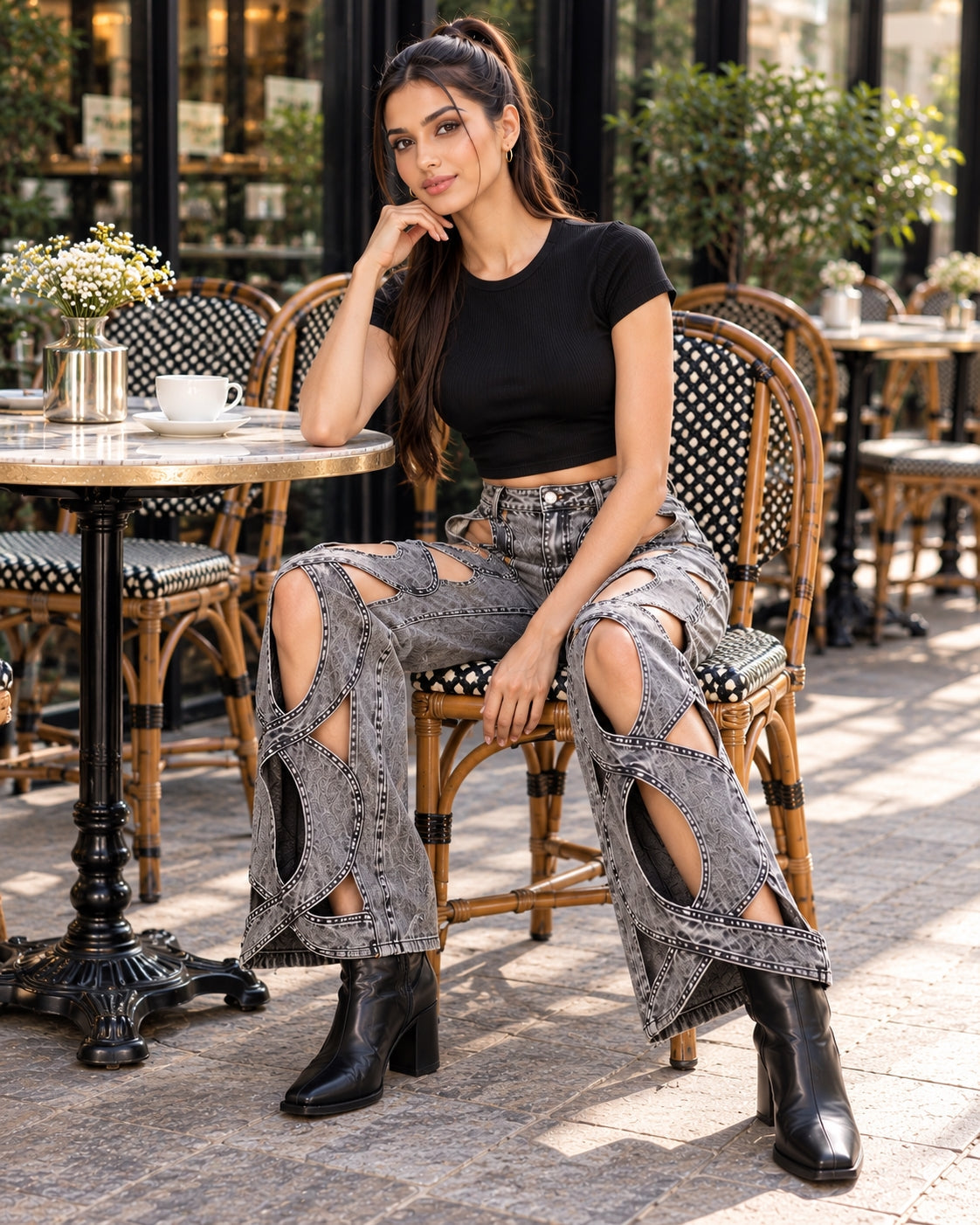 Women Vintage Cutout Hollow Out Criss Cross Straight Denim Fashion  High Waist Wide Leg Jeans Trousers Natalia Home Fashion    Natalia Home Fashion