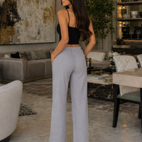 Women Cotton Linen Pants Solid Color Elastic Loose Drawstring Wide-Leg High Waist Trousers Female Stretch Straight Casual Pants
