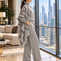 Casual Suit Women's Temperament Lazy Wind Knitted Sweater Shawl Cape Wide-leg Pants Three-piece Set Natalia Home Fashion    Natalia Home Fashion