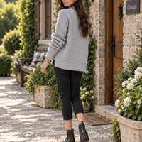 Solid Color Simple Semi-high Collar Long-sleeved Split Pullover Sweater Women's Loose Casual Knitted Sweater Natalia Home Fashion    Natalia Home Fashion