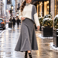 Women's Cable Knit Two Piece Set: High Neck Long Sleeve Sweater & A-Line Midi Skirt, Casual Elegant Pullover Outfit Natalia Home Fashion    Natalia Home Fashion