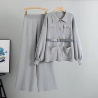 Fashionable, Simple and Elegant, Knitted Knitted with A Wide Leg Pants, A Two-piece Set Natalia Home Fashion    Natalia Home Fashion