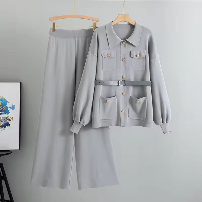 Fashionable, Simple and Elegant, Knitted Knitted with A Wide Leg Pants, A Two-piece Set Natalia Home Fashion    Natalia Home Fashion