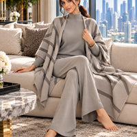 Casual Suit Women's Temperament Lazy Wind Knitted Sweater Shawl Cape Wide-leg Pants Three-piece Set Natalia Home Fashion    Natalia Home Fashion