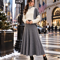 Women's Cable Knit Two Piece Set: High Neck Long Sleeve Sweater & A-Line Midi Skirt, Casual Elegant Pullover Outfit Natalia Home Fashion    Natalia Home Fashion