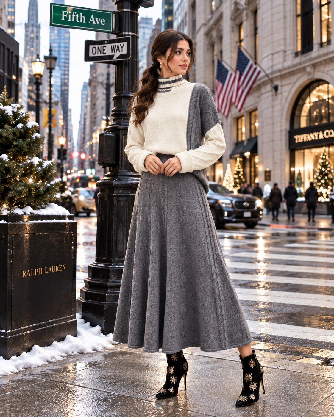 Women's Cable Knit Two Piece Set: High Neck Long Sleeve Sweater & A-Line Midi Skirt, Casual Elegant Pullover Outfit Natalia Home Fashion    Natalia Home Fashion