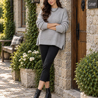Solid Color Simple Semi-high Collar Long-sleeved Split Pullover Sweater Women's Loose Casual Knitted Sweater Natalia Home Fashion    Natalia Home Fashion