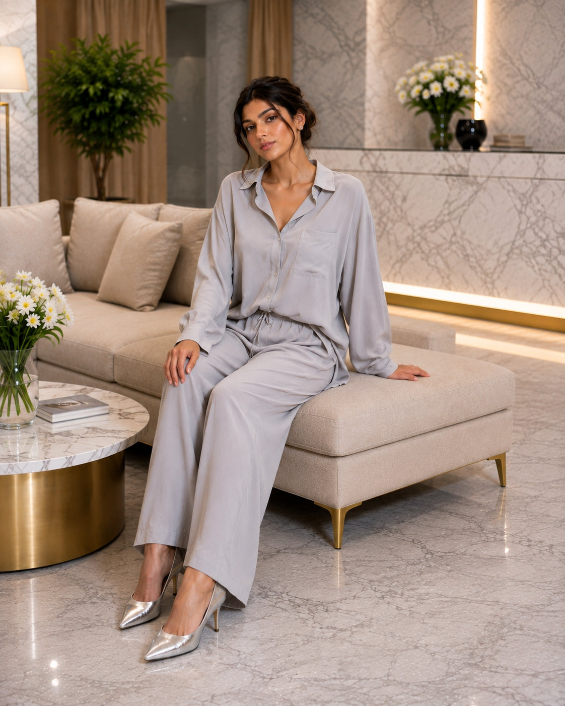 Cotton and Linen Shirt Suit High Waist Loose Trousers Elegant Women Sets Two Piece Set for Women Natalia Home Fashion    Natalia Home Fashion