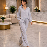 Cotton and Linen Shirt Suit High Waist Loose Trousers Elegant Women Sets Two Piece Set for Women Natalia Home Fashion    Natalia Home Fashion
