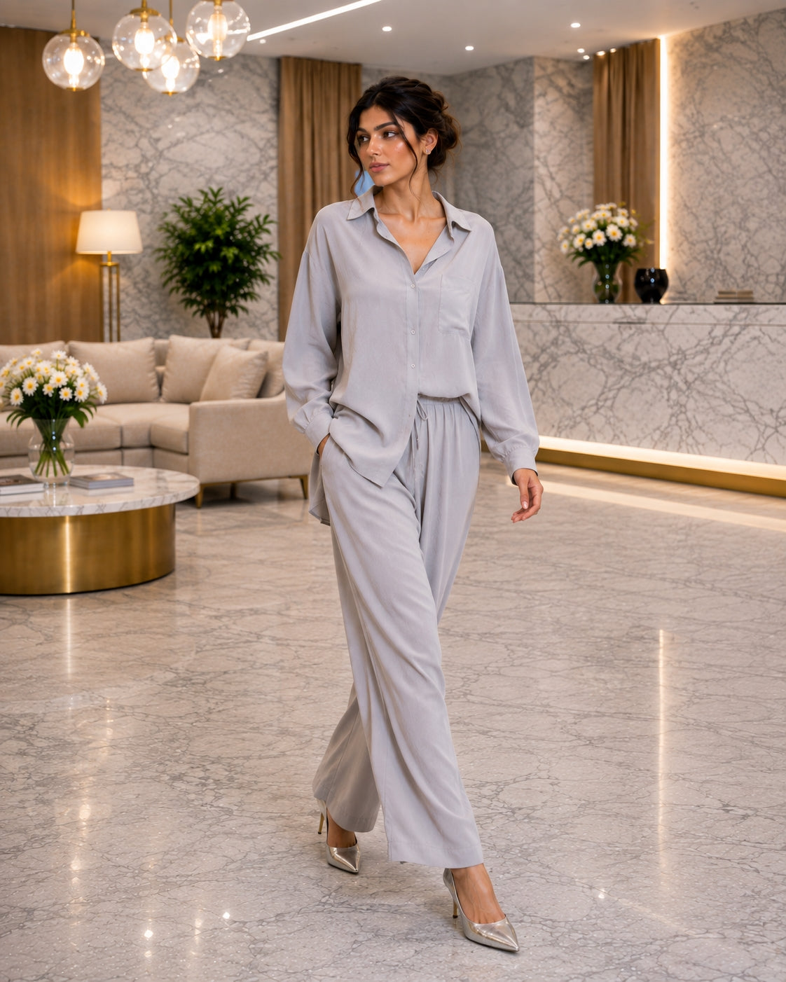 Cotton and Linen Shirt Suit High Waist Loose Trousers Elegant Women Sets Two Piece Set for Women Natalia Home Fashion    Natalia Home Fashion