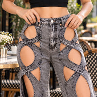Women Vintage Cutout Hollow Out Criss Cross Straight Denim Fashion  High Waist Wide Leg Jeans Trousers Natalia Home Fashion    Natalia Home Fashion