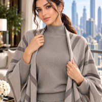 Casual Suit Women's Temperament Lazy Wind Knitted Sweater Shawl Cape Wide-leg Pants Three-piece Set Natalia Home Fashion    Natalia Home Fashion