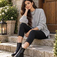 Solid Color Simple Semi-high Collar Long-sleeved Split Pullover Sweater Women's Loose Casual Knitted Sweater Natalia Home Fashion    Natalia Home Fashion