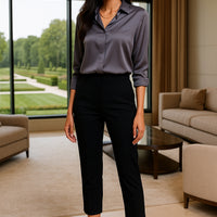 Style Women's Long Sleeve Satin Shirt Casual Style Fashion Design Lightweight Maturity Ladies Blouse