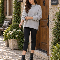Solid Color Simple Semi-high Collar Long-sleeved Split Pullover Sweater Women's Loose Casual Knitted Sweater Natalia Home Fashion    Natalia Home Fashion