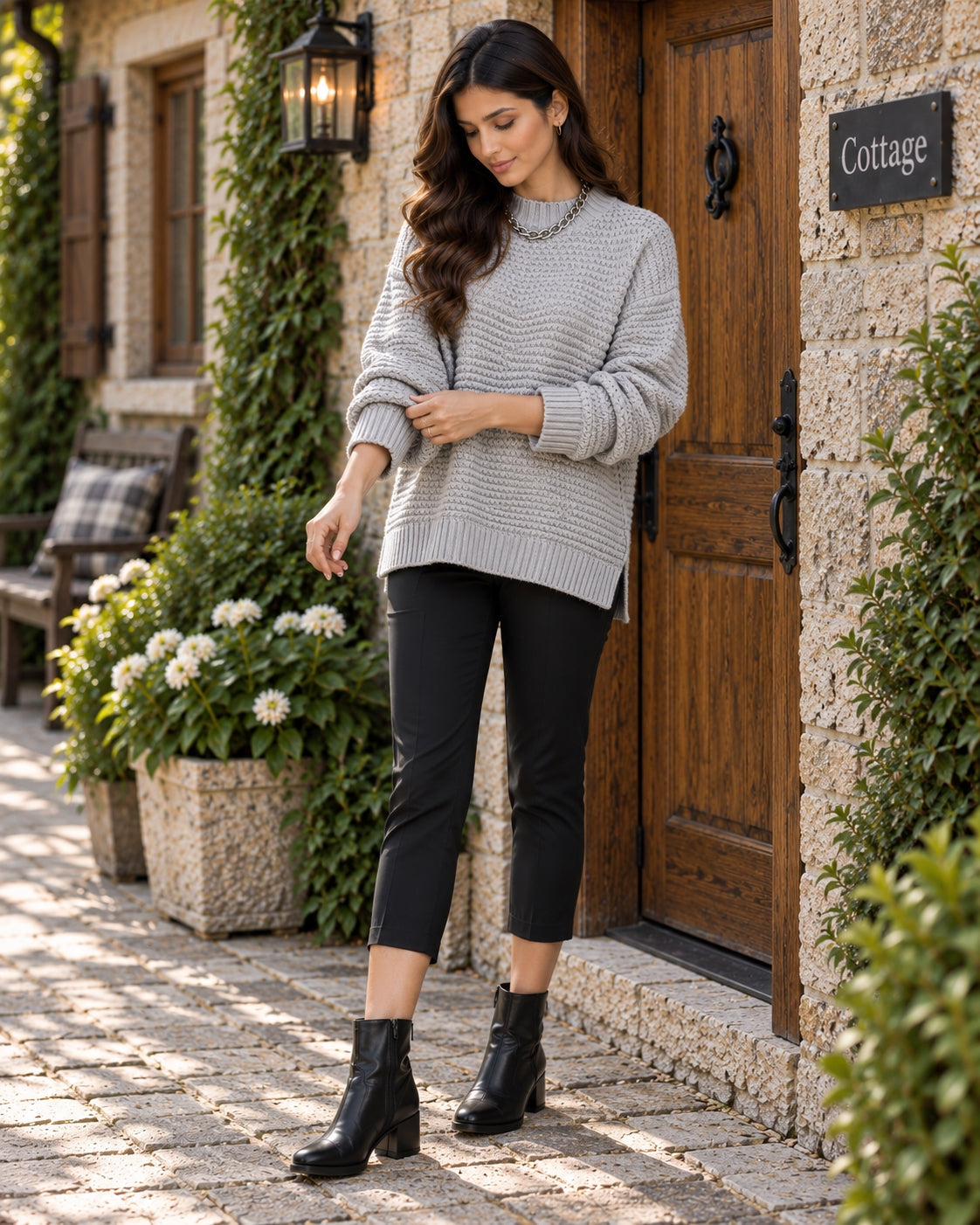 Solid Color Simple Semi-high Collar Long-sleeved Split Pullover Sweater Women's Loose Casual Knitted Sweater Natalia Home Fashion    Natalia Home Fashion