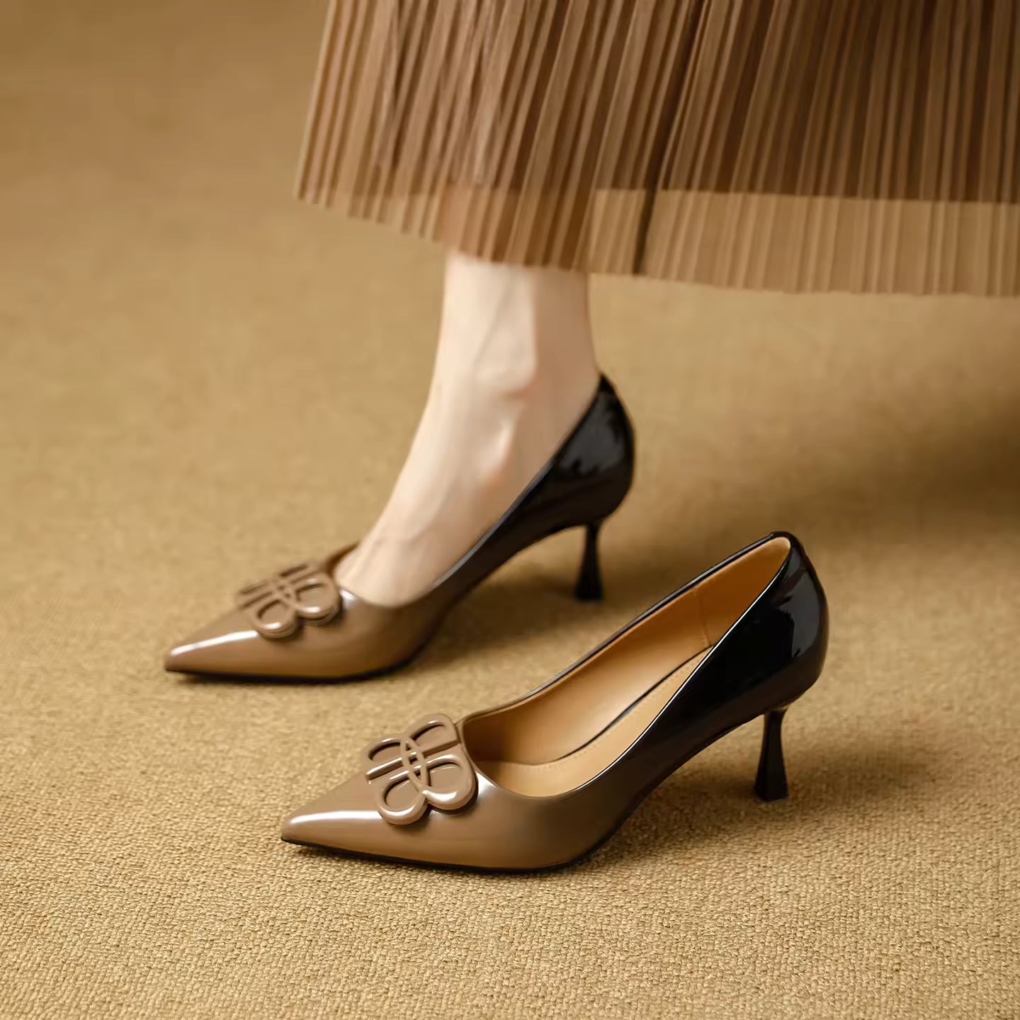Woman's High Heels Black  New Lacquer Leather Women's Business Wedding Shoes 7cm