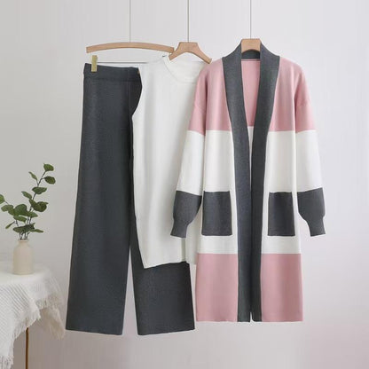 Women's 3PC Knit Set - Cardigan Tank Top Wide Leg Pants  Cross-Border Outfit Natalia Home Fashion    Natalia Home Fashion