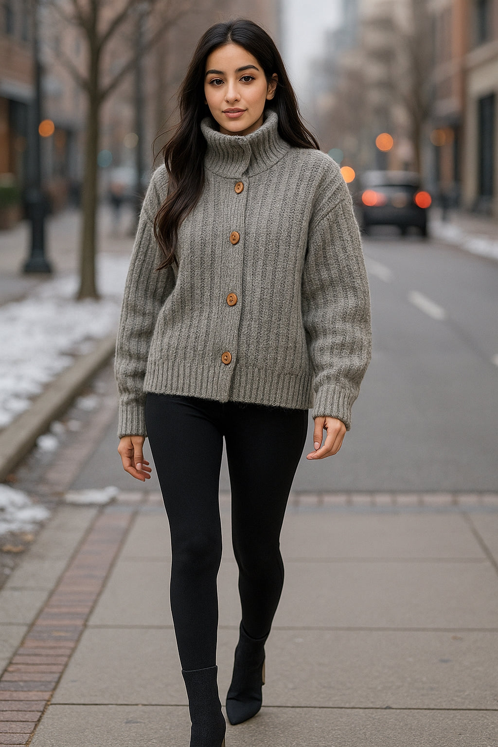 Vintage Soft And Supple Design Sensibility Horn Button polo/turtle Neck Women's Winter Idle Style Loose-Fit Thickened Knitted Ca