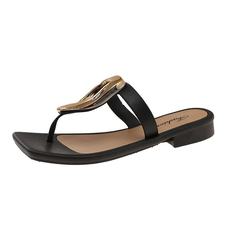 Flat Bottom Sandals Breathable Open Toe Fashionable Casual Metal Buckle Versatile Outdoor Wear Summer Sandals