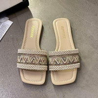 Fashion Women's Slippers Versatile Straw Woven Retro Flat Sandals Ethnic Casual Classic Flip Flops