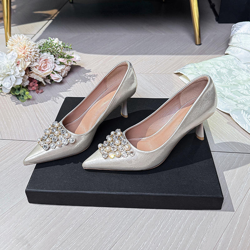 Style High-Grade French High Heels Fashion Rhinestone Wedding Shoes Bridal Shoes