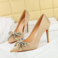 Bowknot Rhinestone Women Pumps silks satins High Heels Stiletto 10.5 cm Luxury banquet shoes Women - Natalia Home Fashion