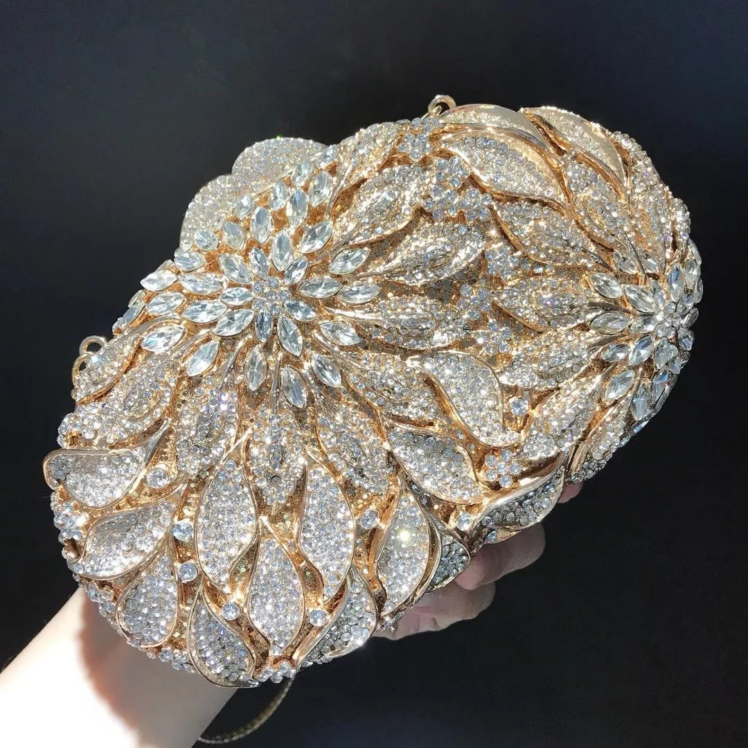 Luxury Crystal Clutch Purse Evening Bags Clutches Rhinestone Women Party Bag Diamond Leaves Shoulder Bags