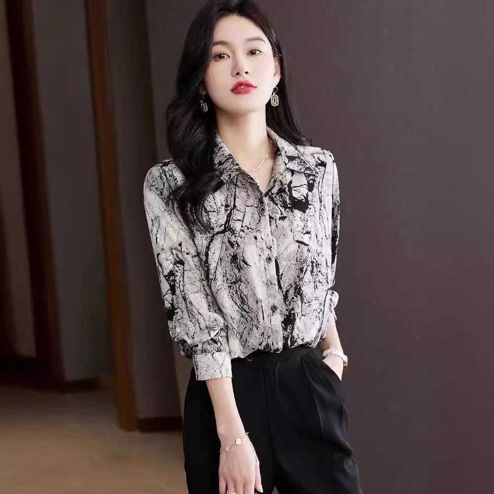 Fat Sister Chiffon Shirt Women 2025Spring Summer New Printing Long Coat Add Fat Large Size Loose Bottoming Shirt Slim Female Top Natalia Home Fashion    Natalia Home Fashion
