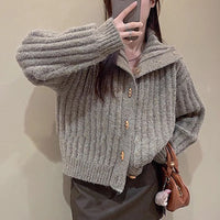Vintage Soft And Supple Design Sensibility Horn Button polo/turtle Neck Women's Winter Idle Style Loose-Fit Thickened Knitted Ca