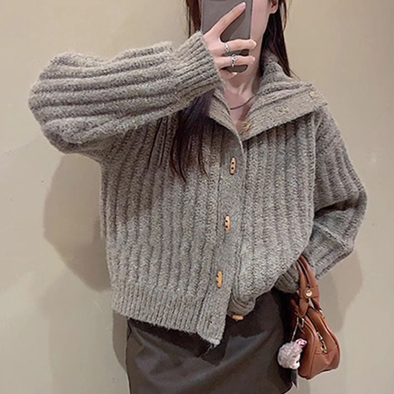 Vintage Soft And Supple Design Sensibility Horn Button polo/turtle Neck Women's Winter Idle Style Loose-Fit Thickened Knitted Ca