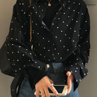 Chic Polka Dot Long Sleeve Shirt Women's Turn-down Collar French Style Simple Design Spring Summer New Arrival