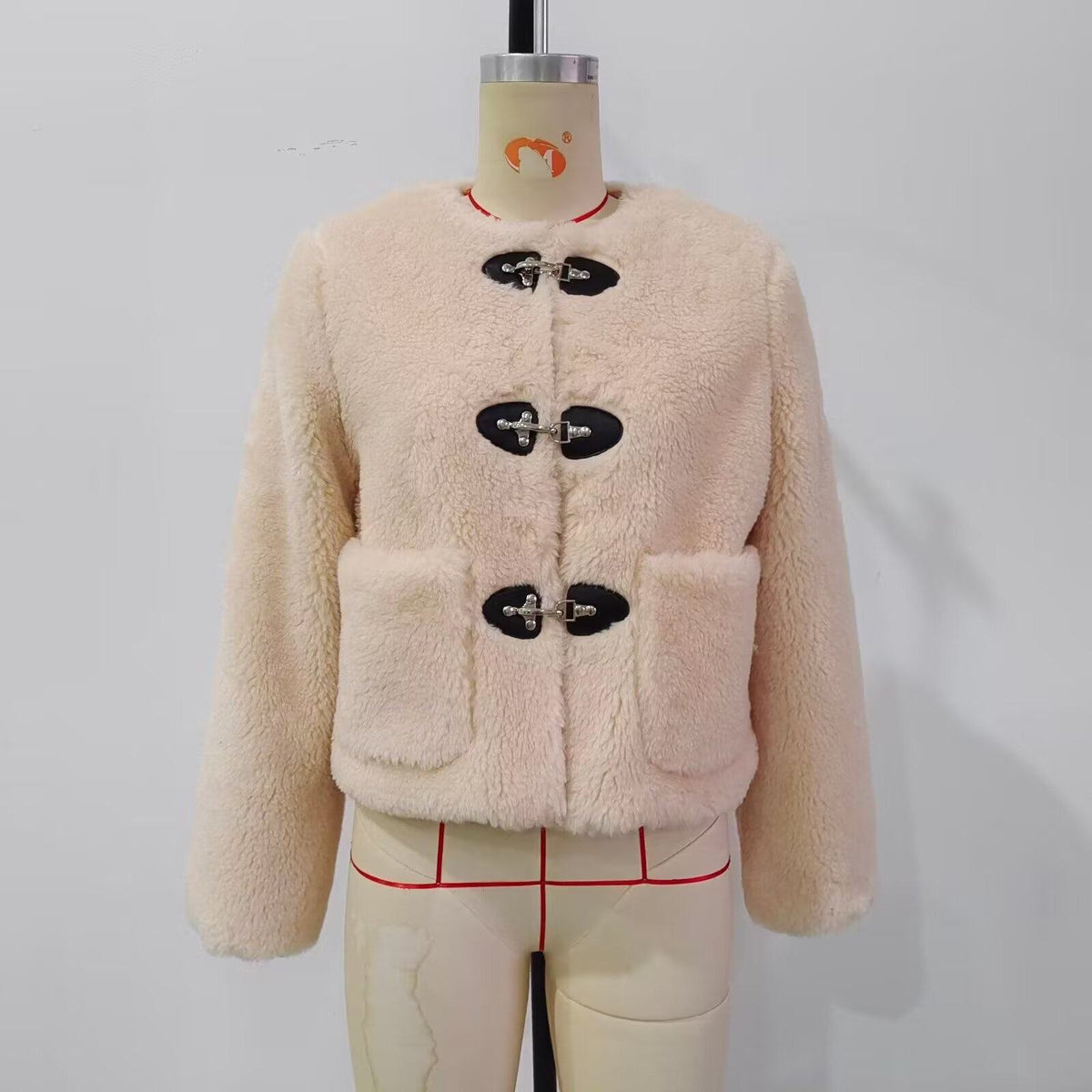 Solid Spring Buckle Fleece Jacket Winter Round Neck Fashion Faux Fur Coats for Ladies Natalia Home Fashion    Natalia Home Fashion