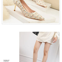 Simple Style New Fashion Sexy Wild Stiletto Metal Heels Pointed Toe Shallow Slim Bling Wedding Women Dress Pumps Shoes