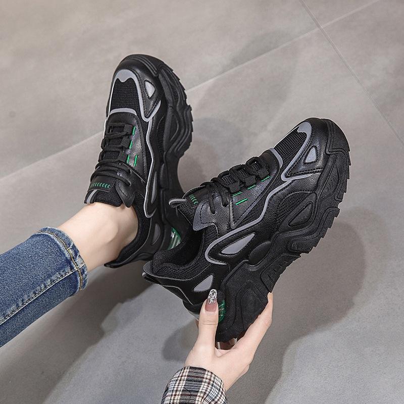 Casual Sporty Women's Shoes Fashion Versatile Thick Sole Increased Height Lightweight Breathable White Shoes