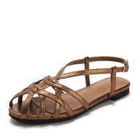 Retro woven Roman sandals, summer open-toe low-heeled women's shoes, one-strap buckle, versatile and fashionable commuter shoes