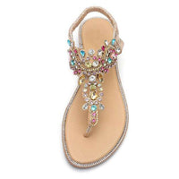 Woman Bohemian Colorful Crystal Flat Sandals for Women Glitter Rivets Studded Gladiator Sandals  Elastic Back