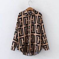 Elegant geometric printed long sleeved shirts For Women Fashion Suit Collar Button Front Blouse