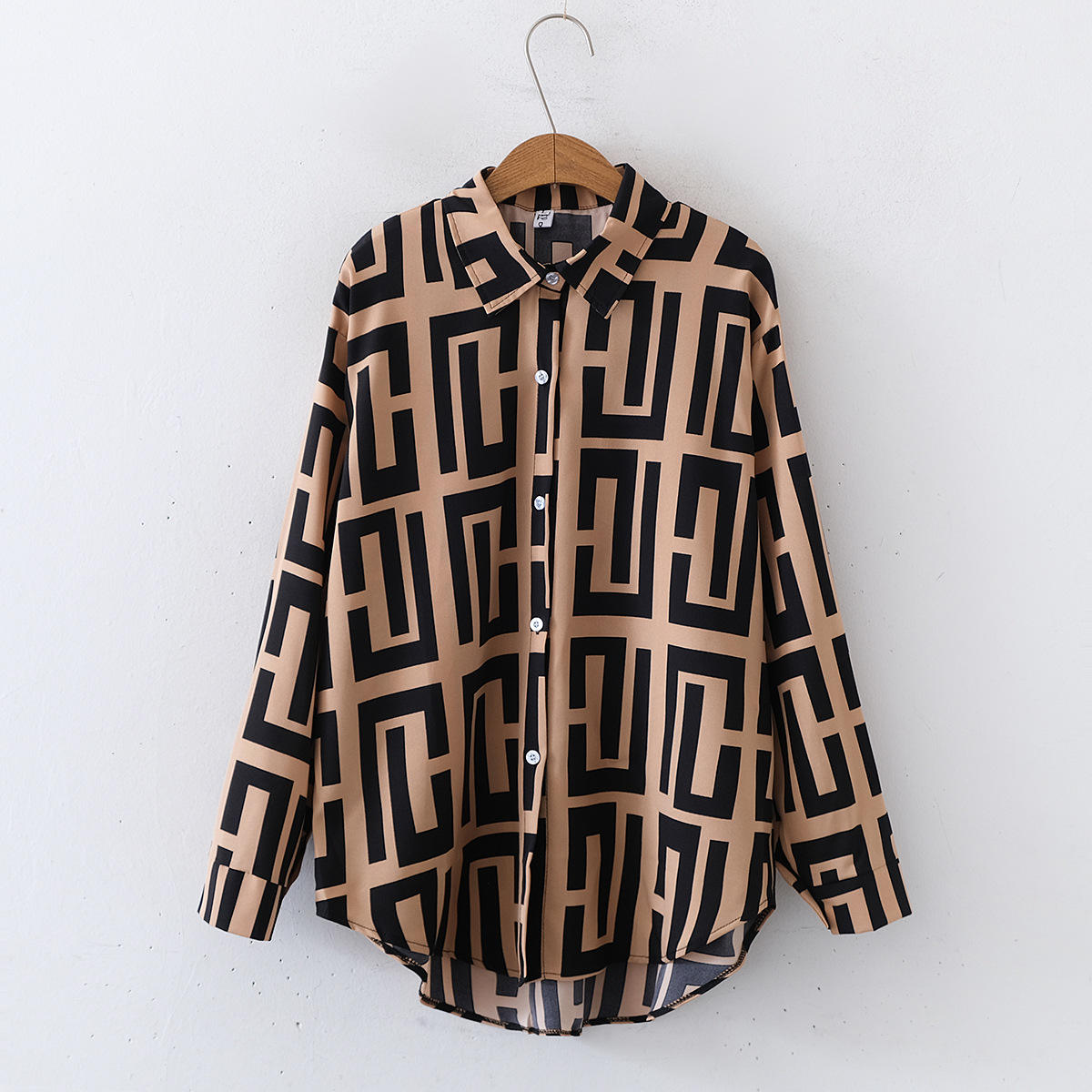 Elegant geometric printed long sleeved shirts For Women Fashion Suit Collar Button Front Blouse