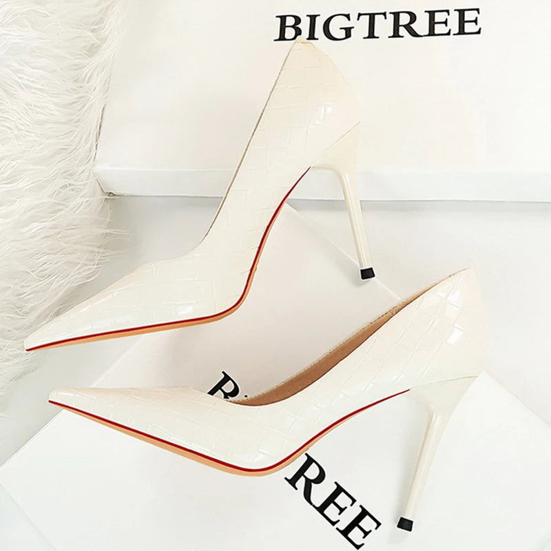 Woven Pattern Woman Pumps Patent Leather Pumps Shoes Women High Heels Lady Stiletto Sexy Party Shoes