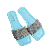 Women's Sandals Flat Bottom Slip-On Shoes Crystal Shiny Sequin Style Square Head Open-Toe Flat Heels - Natalia Home Fashion