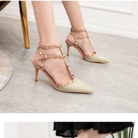 PUMPS High-heeled Shoes Female Pointed Stiletto Sexy Nightclub Word With Rivets Wild Sandals Female Summer