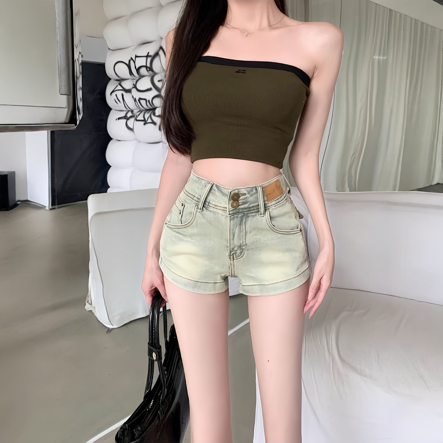 High Waist Distressed Slim Straight Jeans Short Shorts Hot Pants Spicy Girl Summer Fashion Women's Clothing