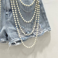 Denim Summer Shorts for Women's Bottoms Pearls Fashion Casual Shorts