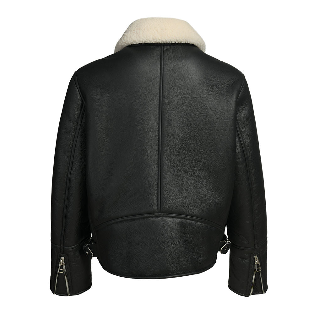 Turn Down Collar Genuine Sheepskin Real Leather Coat Zipper Winter Women Soft Shearling Fur Jacket Natalia Home Fashion    Natalia Home Fashion