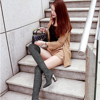 Sexy Slim Over-the-Knee High Heel Knee High Boots Women Long Boots Metal Heel Shoes